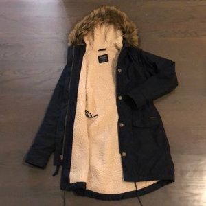 Abercrombie & Fitch Faux Fur Hooded Sherpa Lined Navy Parka Women's XS